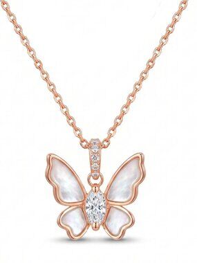 Rose Gold Butterfly Necklace with pink Mother of Pearl, Charmed Aroma
